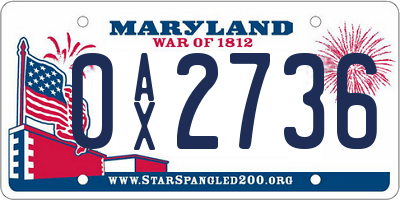 MD license plate 0AX2736