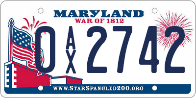 MD license plate 0AX2742