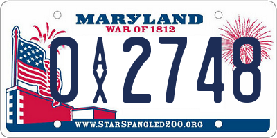 MD license plate 0AX2748