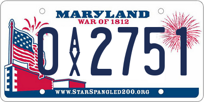MD license plate 0AX2751
