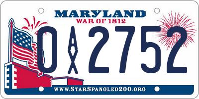 MD license plate 0AX2752