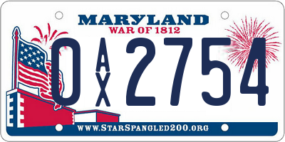 MD license plate 0AX2754