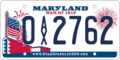 MD license plate 0AX2762