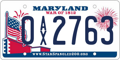 MD license plate 0AX2763