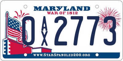 MD license plate 0AX2773