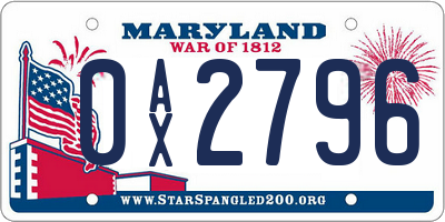 MD license plate 0AX2796