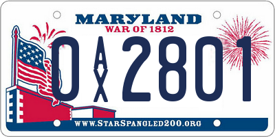 MD license plate 0AX2801