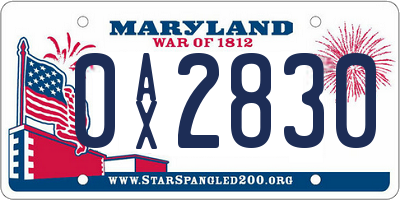 MD license plate 0AX2830