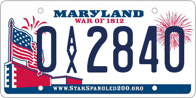 MD license plate 0AX2840