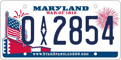 MD license plate 0AX2854