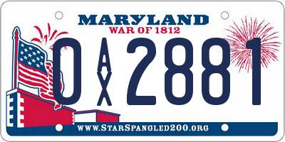 MD license plate 0AX2881