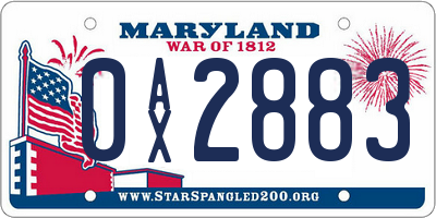 MD license plate 0AX2883