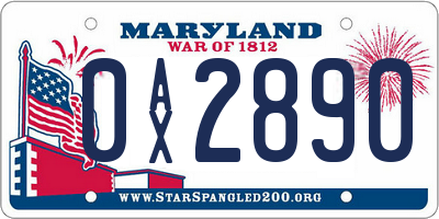 MD license plate 0AX2890