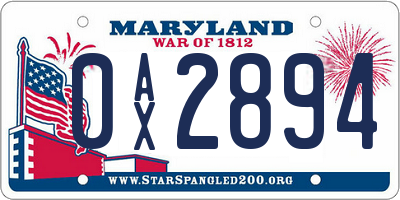 MD license plate 0AX2894