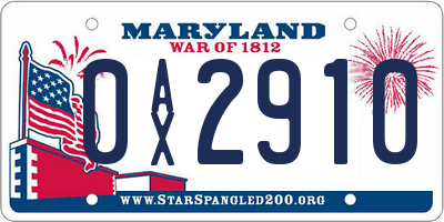 MD license plate 0AX2910