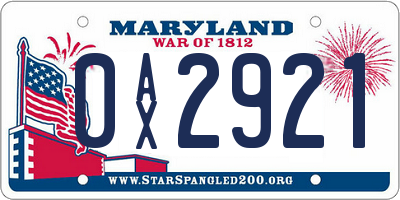 MD license plate 0AX2921