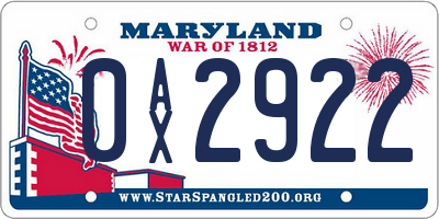 MD license plate 0AX2922