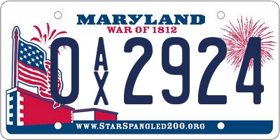 MD license plate 0AX2924