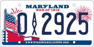 MD license plate 0AX2925