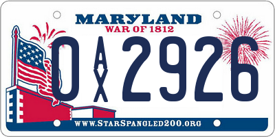 MD license plate 0AX2926