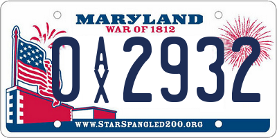 MD license plate 0AX2932
