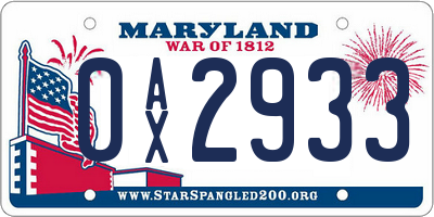 MD license plate 0AX2933