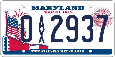 MD license plate 0AX2937