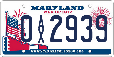 MD license plate 0AX2939