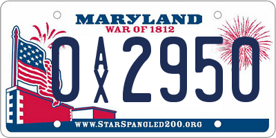 MD license plate 0AX2950