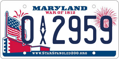 MD license plate 0AX2959