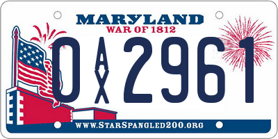 MD license plate 0AX2961
