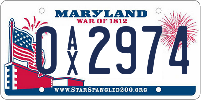 MD license plate 0AX2974