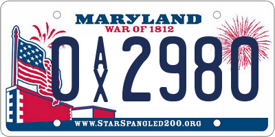 MD license plate 0AX2980