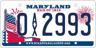 MD license plate 0AX2993