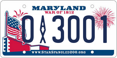 MD license plate 0AX3001