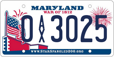 MD license plate 0AX3025