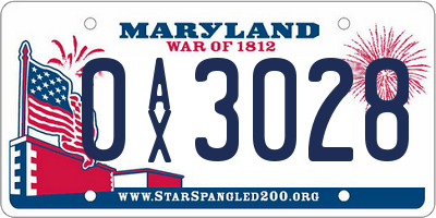 MD license plate 0AX3028