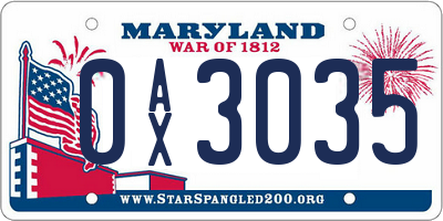 MD license plate 0AX3035