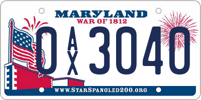 MD license plate 0AX3040