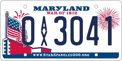 MD license plate 0AX3041