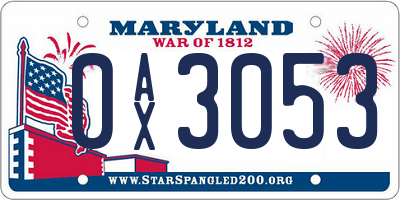 MD license plate 0AX3053