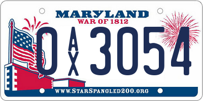 MD license plate 0AX3054