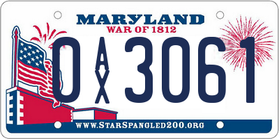 MD license plate 0AX3061