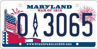 MD license plate 0AX3065