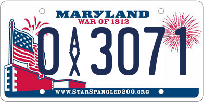 MD license plate 0AX3071