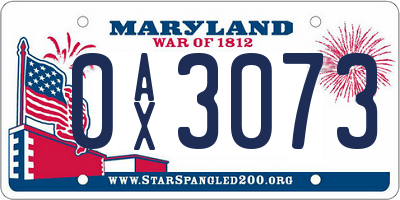 MD license plate 0AX3073