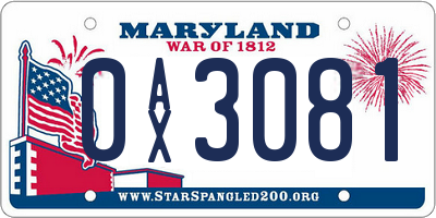 MD license plate 0AX3081