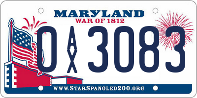 MD license plate 0AX3083