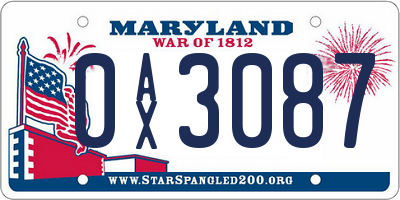 MD license plate 0AX3087