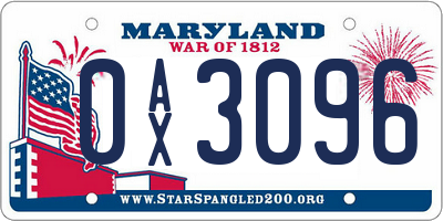 MD license plate 0AX3096